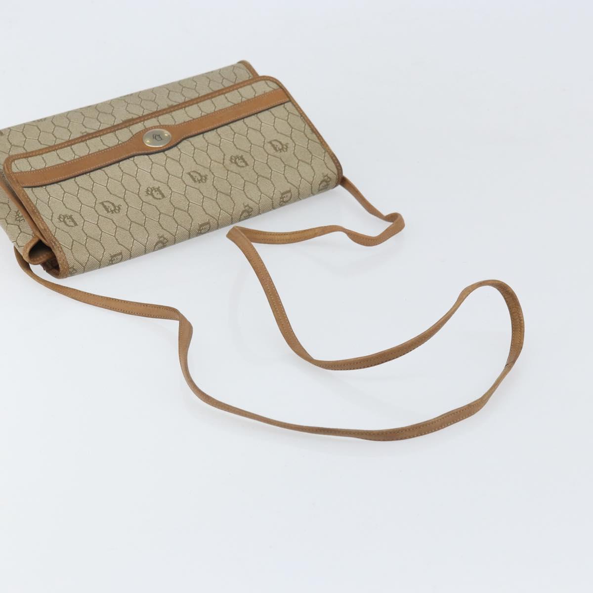 Christian Dior Honeycomb Canvas Shoulder Bag PVC Beige Gold Auth ka2361