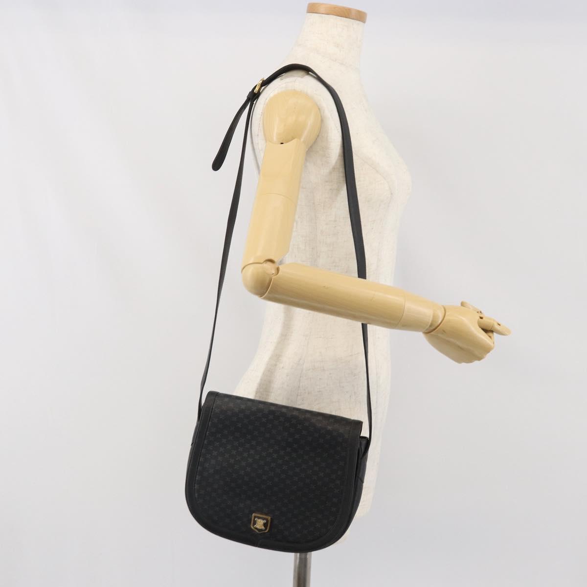 CELINE Macadam Canvas Shoulder Bag PVC Black Gold Auth ka2364