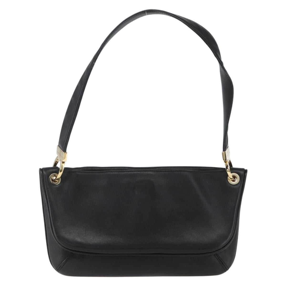Salvatore Ferragamo Shoulder Bag Leather Gold Black Auth ka2367