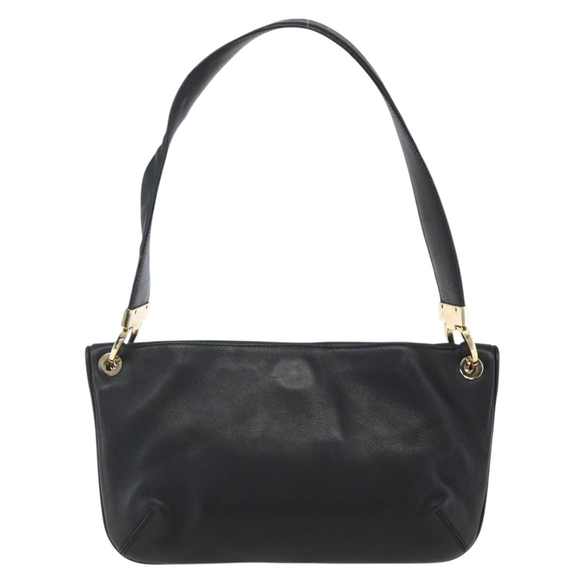 Salvatore Ferragamo Shoulder Bag Leather Gold Black Auth ka2367