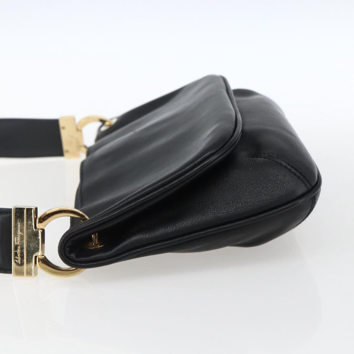 Salvatore Ferragamo Shoulder Bag Leather Gold Black Auth ka2367