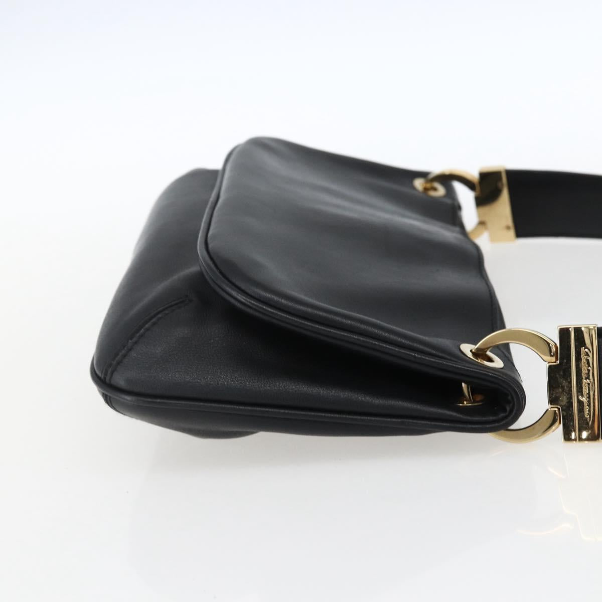 Salvatore Ferragamo Shoulder Bag Leather Gold Black Auth ka2367