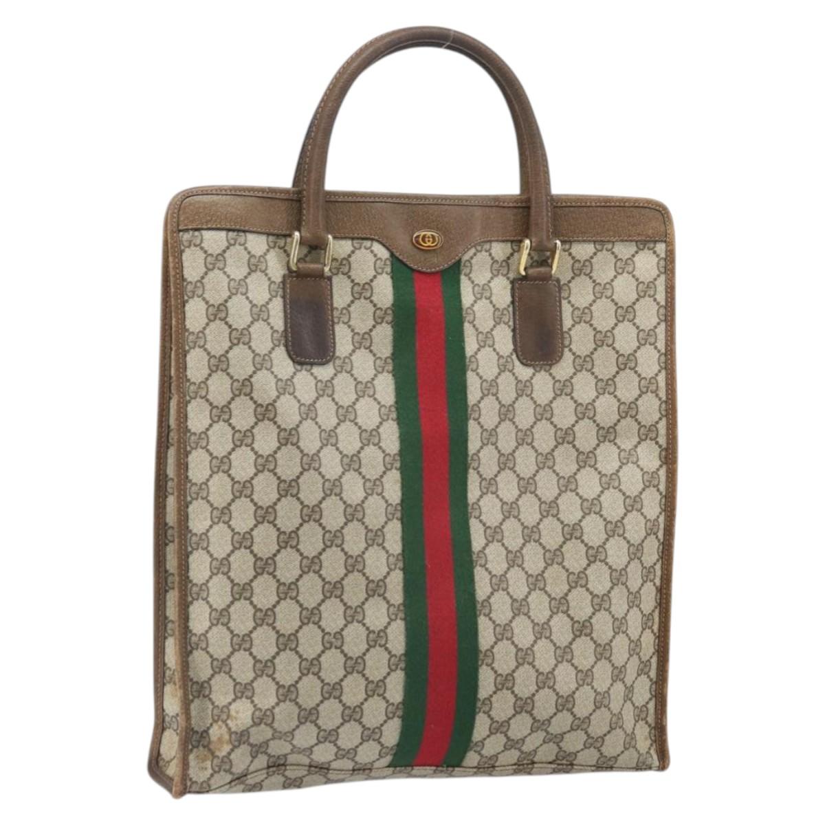 GUCCI GG Supreme Web Sherry Line Tote Bag PVC Beige Red 010 378 Auth ka2369