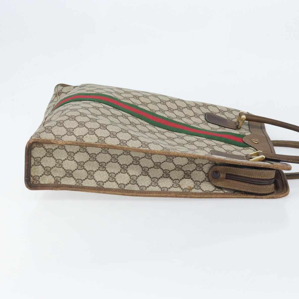 GUCCI GG Supreme Web Sherry Line Tote Bag PVC Beige Red 010 378 Auth ka2369