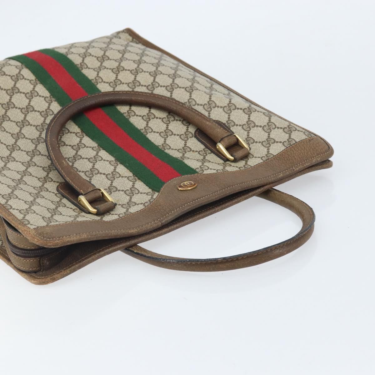 GUCCI GG Supreme Web Sherry Line Tote Bag PVC Beige Red 010 378 Auth ka2369