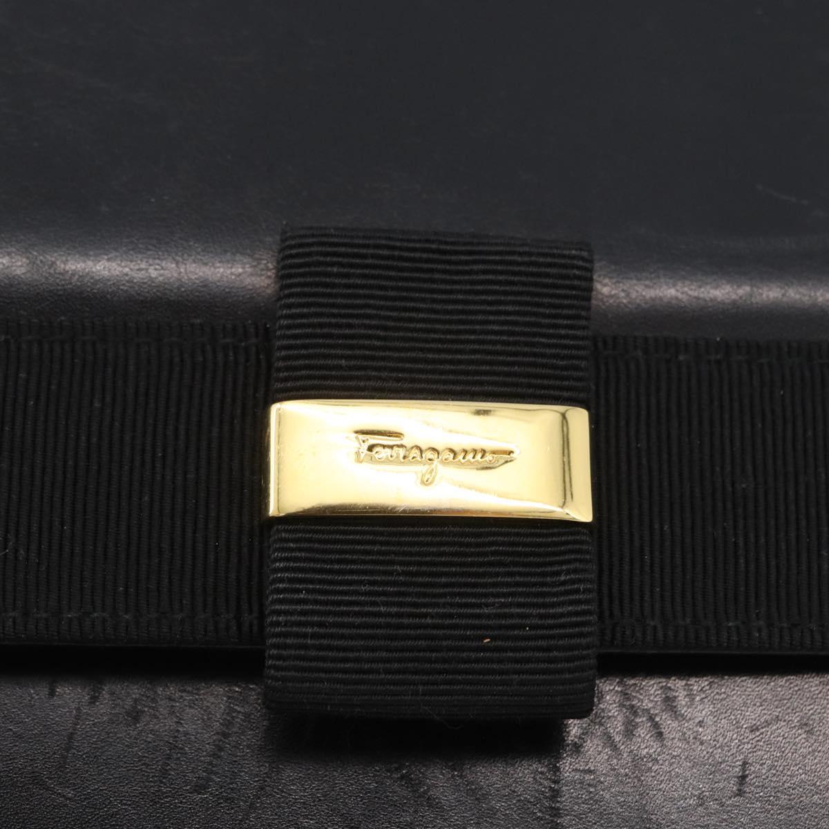 Salvatore Ferragamo Vara Ribbon Hand Bag Leather 2way Black Gold Auth ka2379