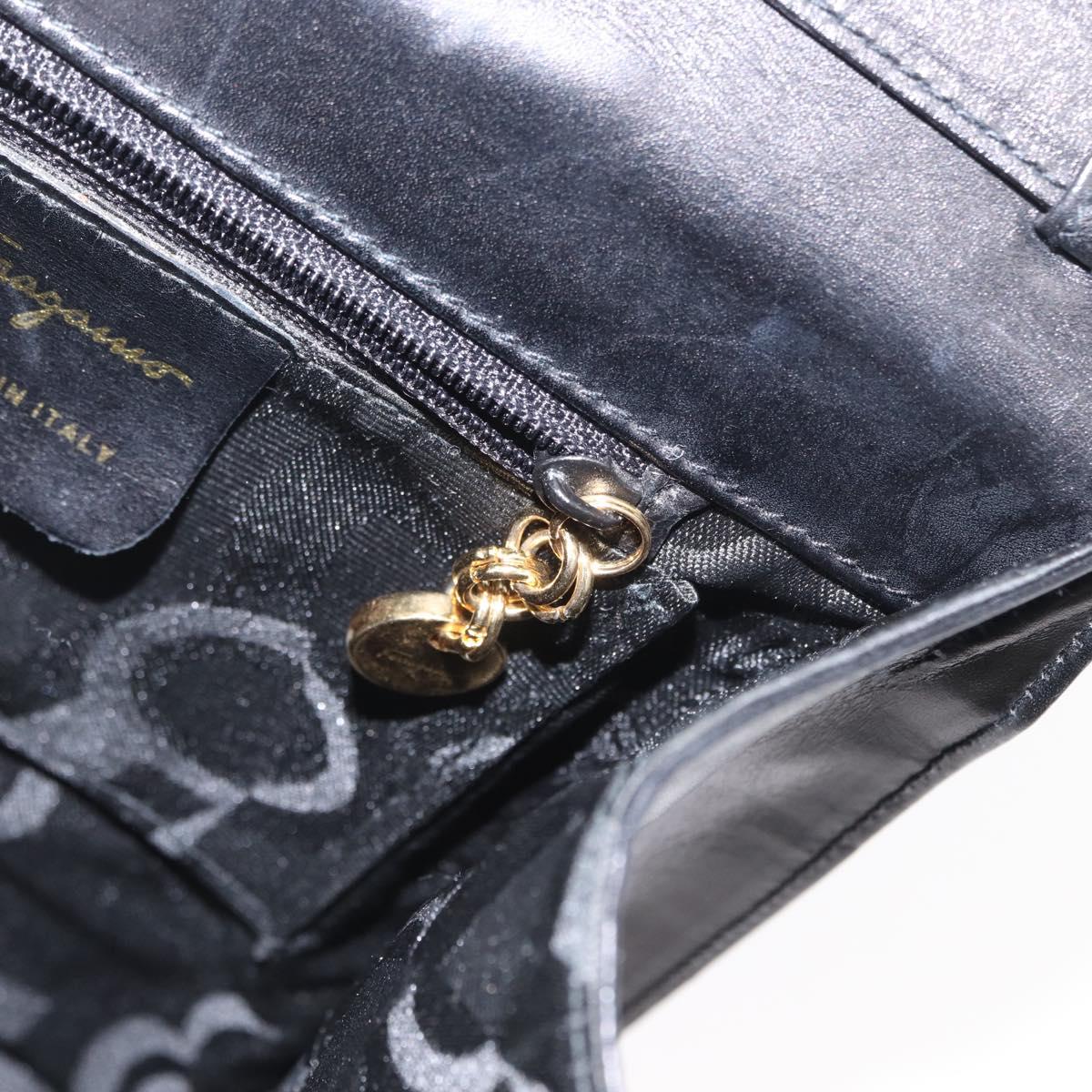Salvatore Ferragamo Vara Ribbon Hand Bag Leather 2way Black Gold Auth ka2379