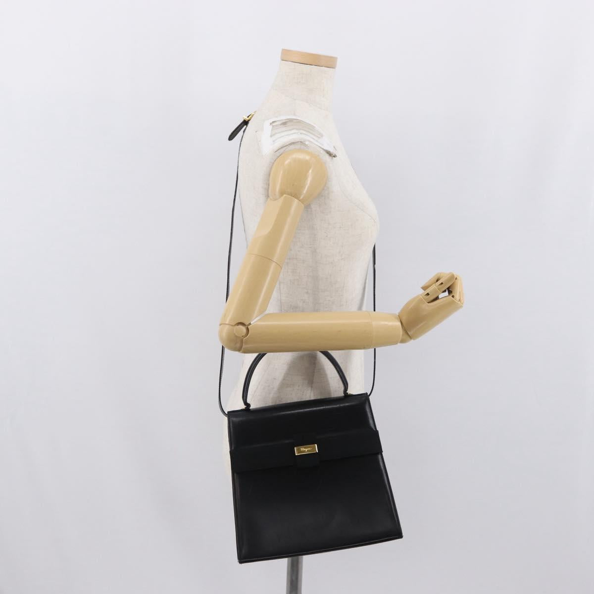 Salvatore Ferragamo Vara Ribbon Hand Bag Leather 2way Black Gold Auth ka2379