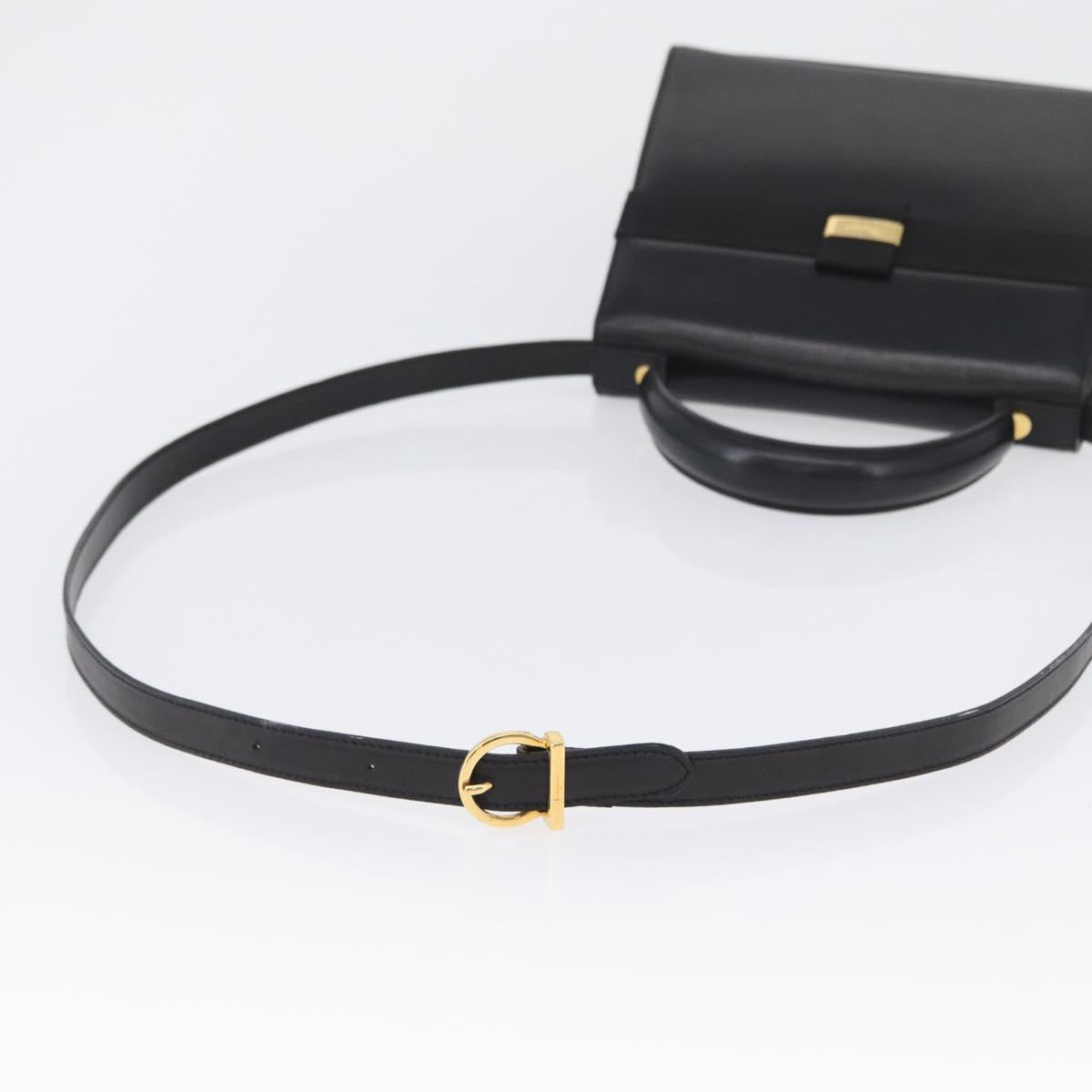 Salvatore Ferragamo Vara Ribbon Hand Bag Leather 2way Black Gold Auth ka2379