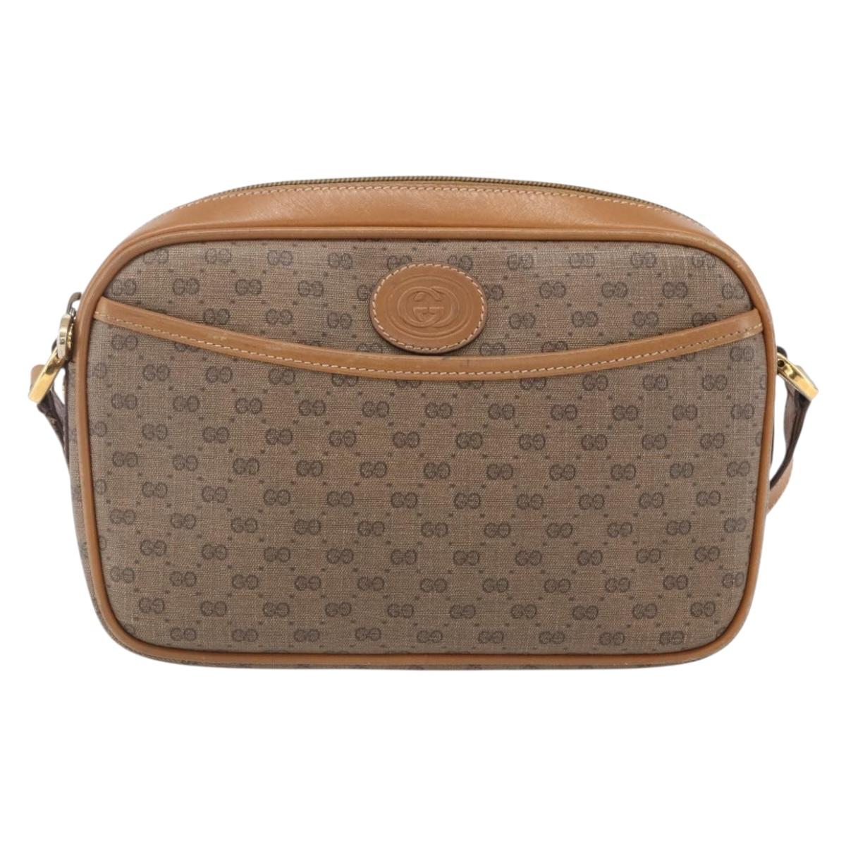 GUCCI Micro GG Supreme Shoulder Bag PVC Beige Gold 007 113 0095 Auth ka238