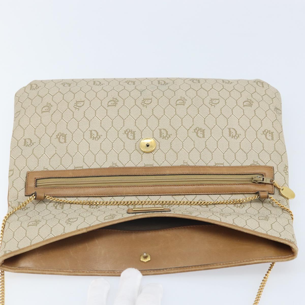 Christian Dior Honeycomb Canvas Shoulder Bag PVC Beige Gold Auth ka2388
