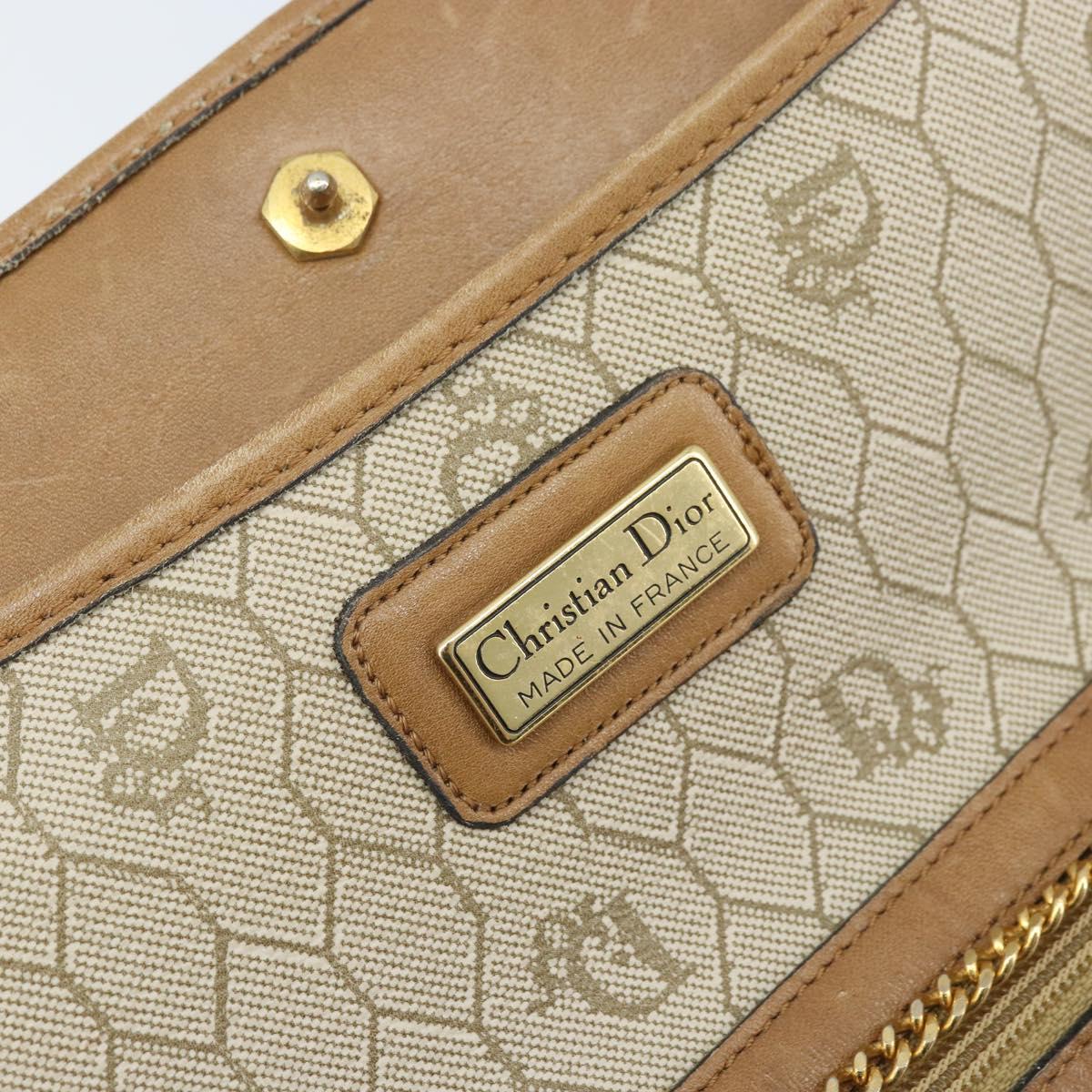 Christian Dior Honeycomb Canvas Shoulder Bag PVC Beige Gold Auth ka2388