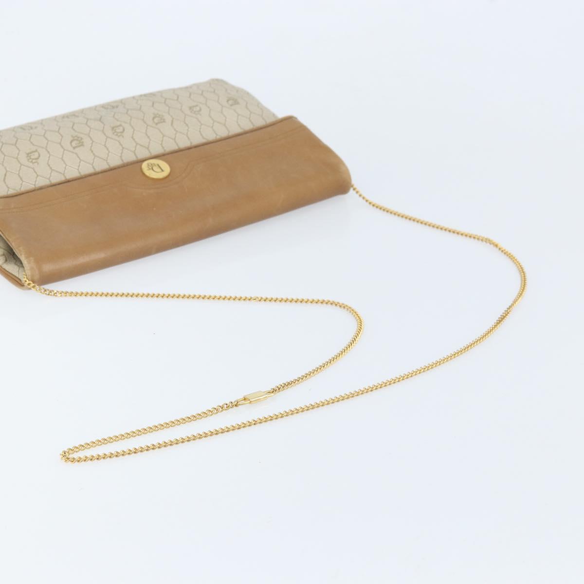 Christian Dior Honeycomb Canvas Shoulder Bag PVC Beige Gold Auth ka2388