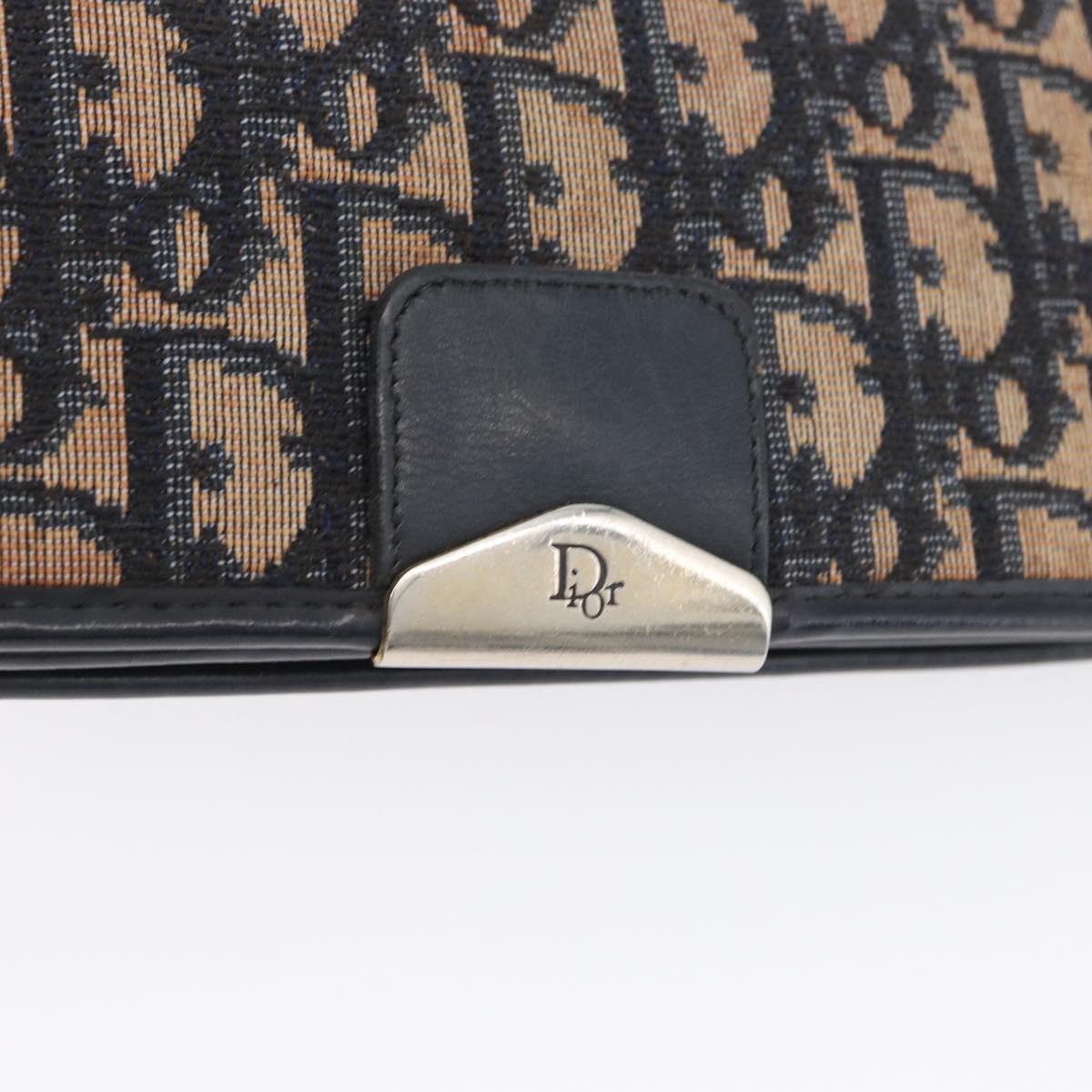 Christian Dior Chain Trotter Canvas Shoulder Bag Navy Gold Auth ka2389