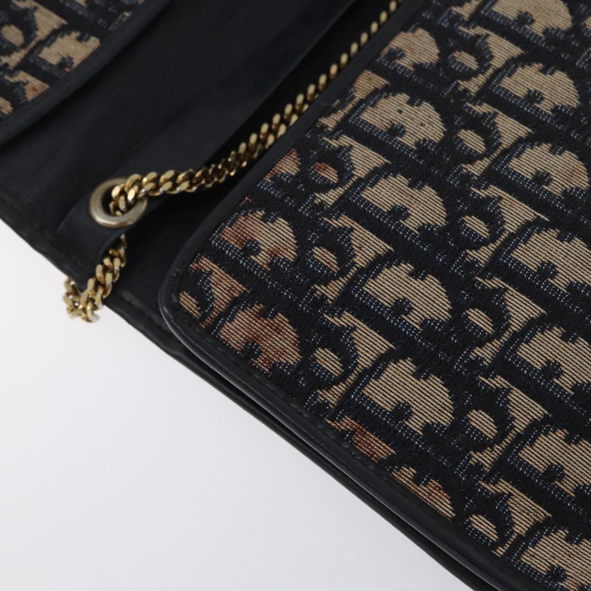 Christian Dior Chain Trotter Canvas Shoulder Bag Navy Gold Auth ka2389