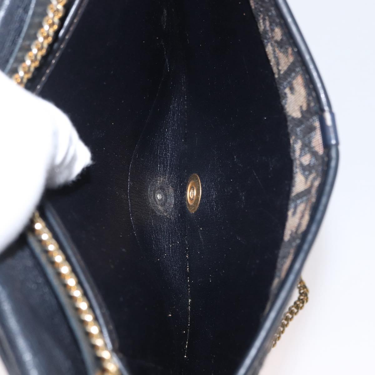Christian Dior Chain Trotter Canvas Shoulder Bag Navy Gold Auth ka2389