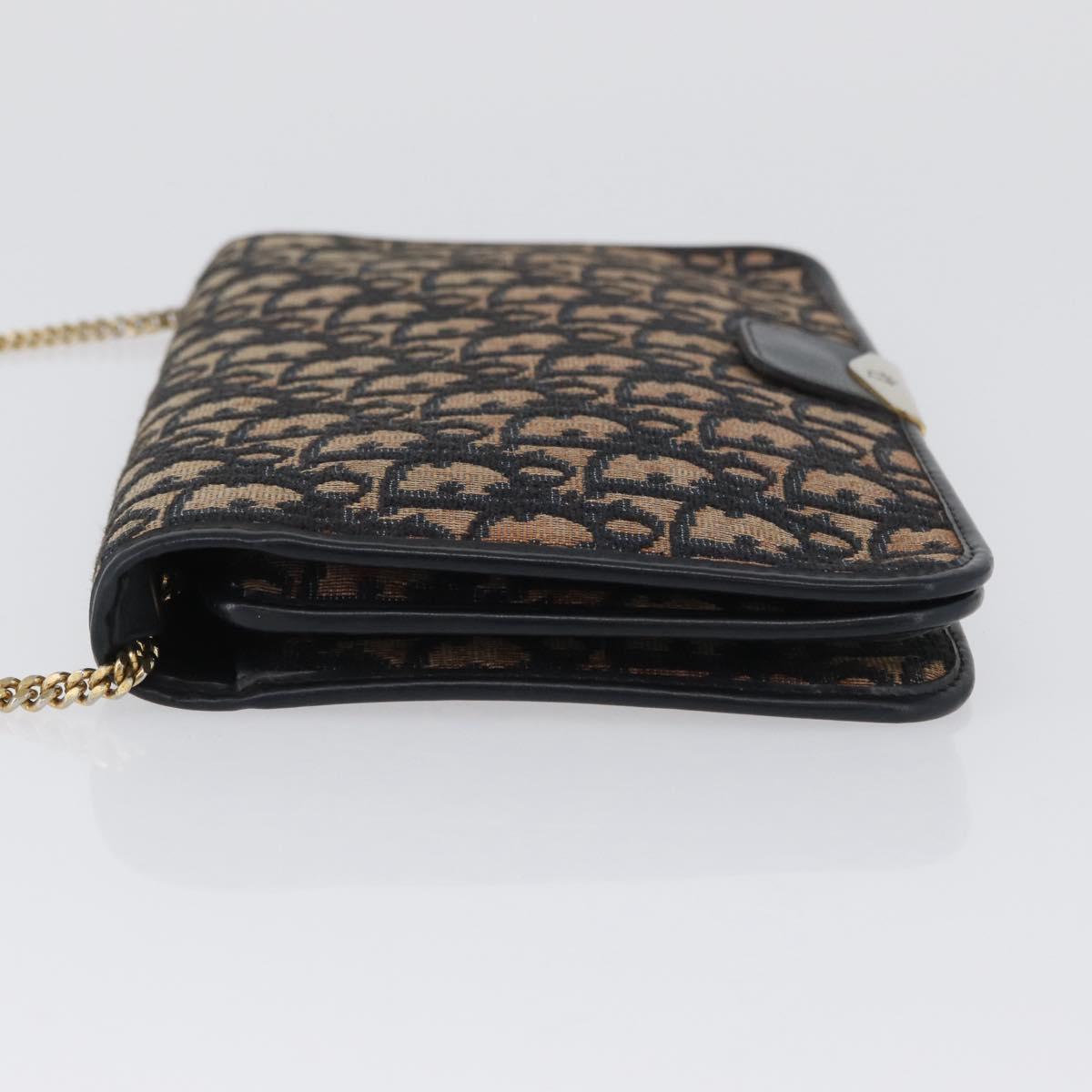 Christian Dior Chain Trotter Canvas Shoulder Bag Navy Gold Auth ka2389
