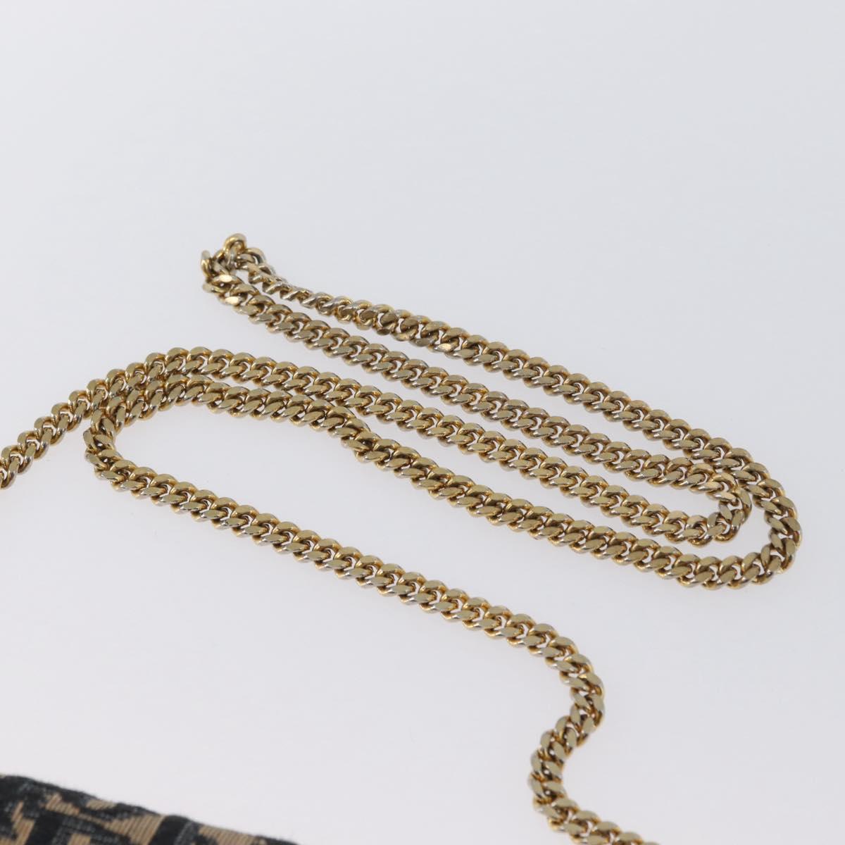 Christian Dior Chain Trotter Canvas Shoulder Bag Navy Gold Auth ka2389
