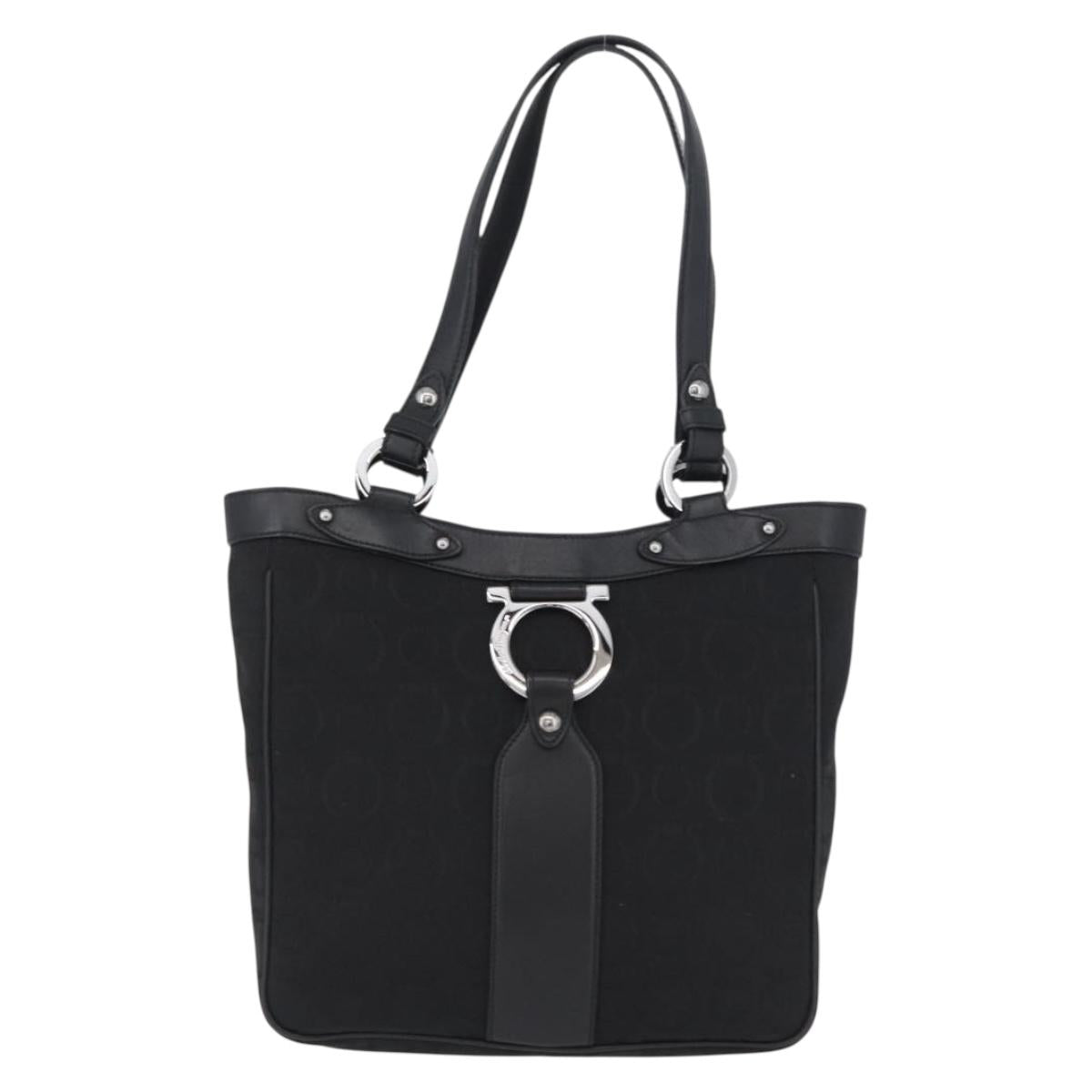 Salvatore Ferragamo Gancini Tote Bag Canvas Black Auth ka2394