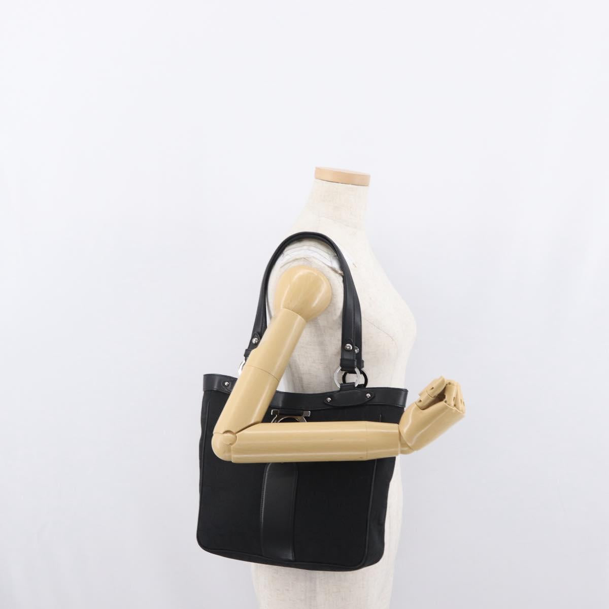 Salvatore Ferragamo Gancini Tote Bag Canvas Black Auth ka2394