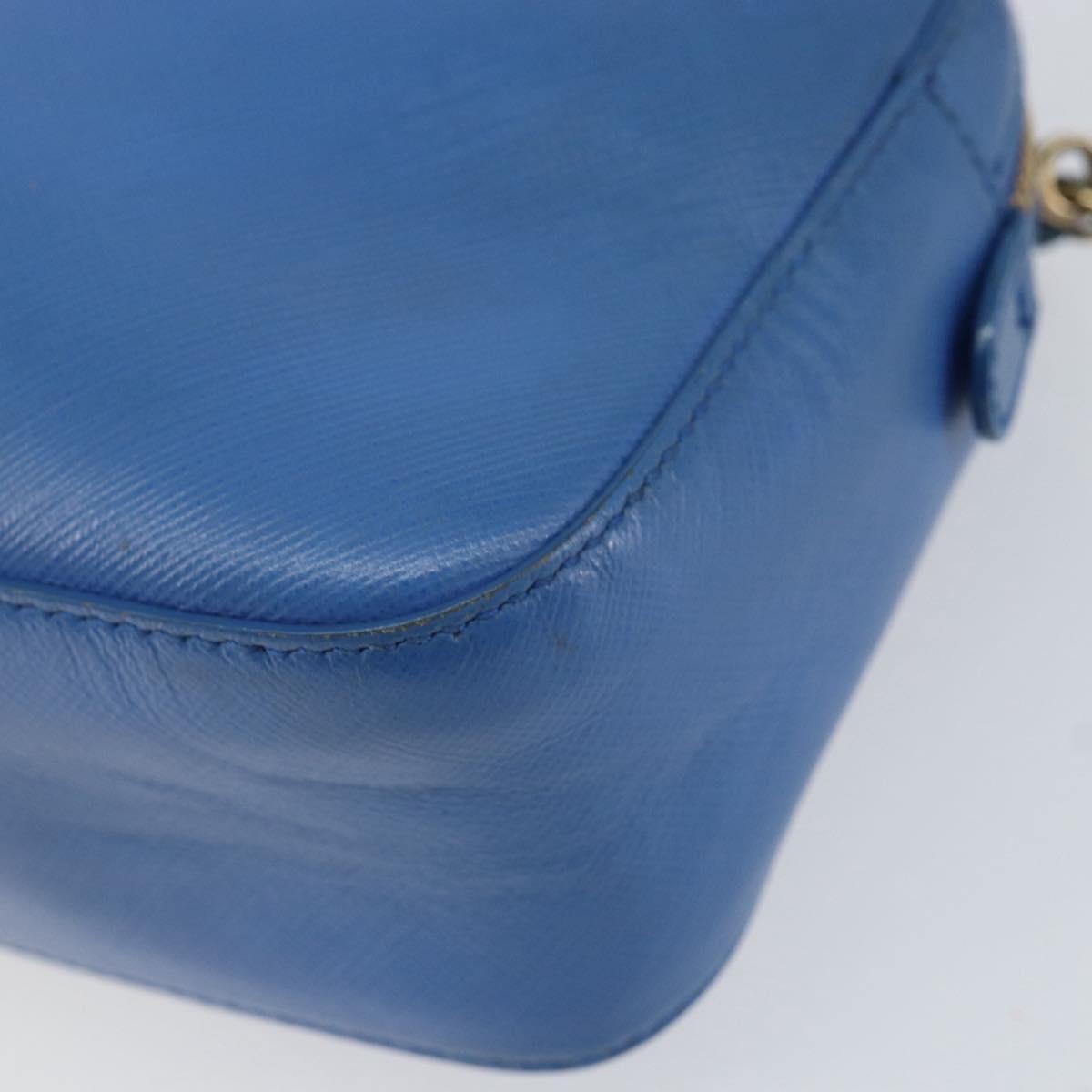 Salvatore Ferragamo Vala Chain Shoulder Bag Leather Blue Gold Auth ka240