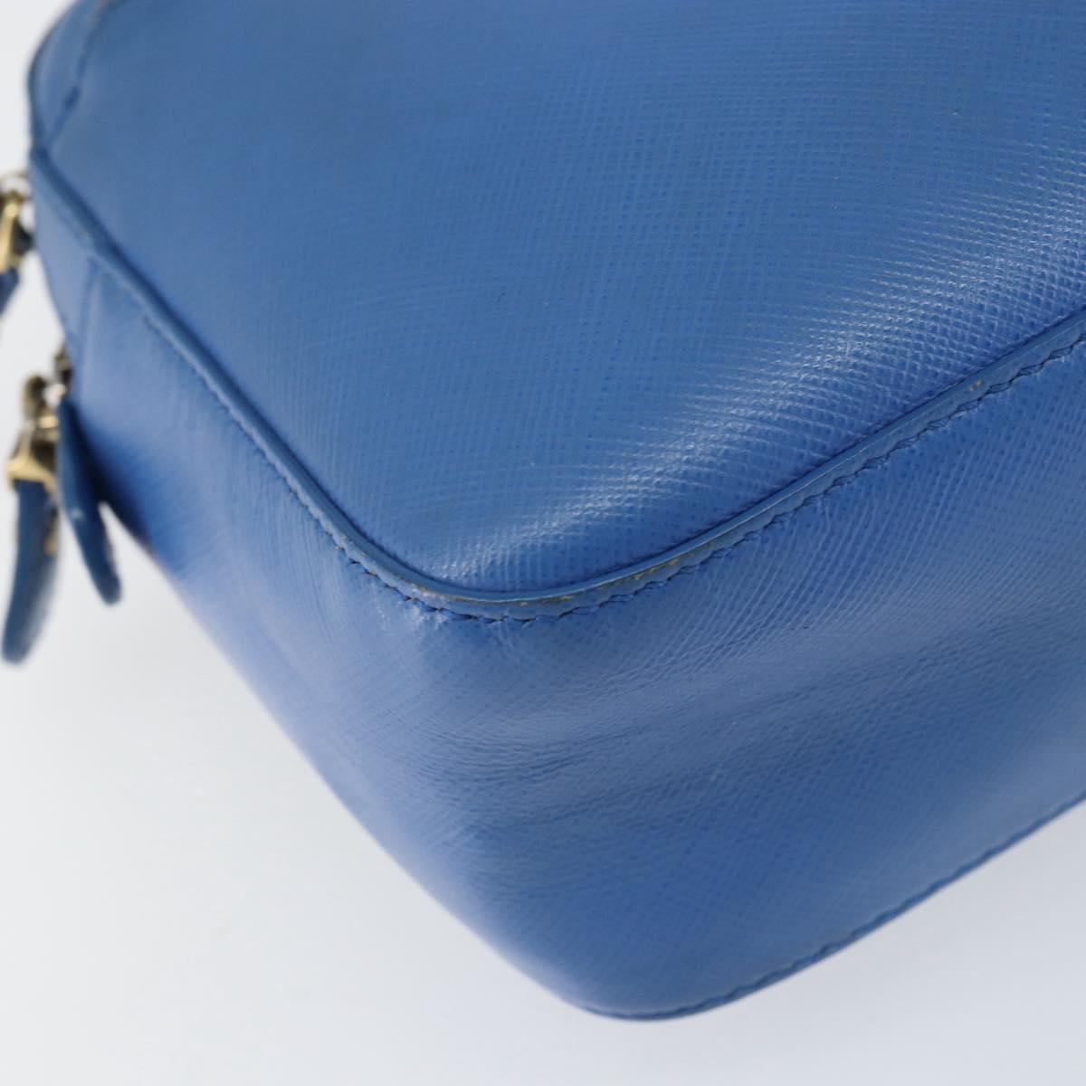 Salvatore Ferragamo Vala Chain Shoulder Bag Leather Blue Gold Auth ka240