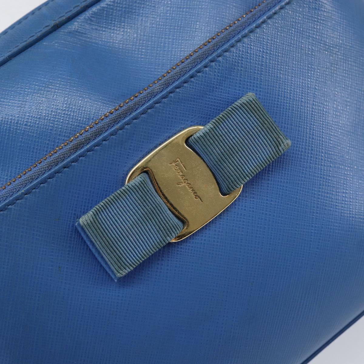 Salvatore Ferragamo Vala Chain Shoulder Bag Leather Blue Gold Auth ka240