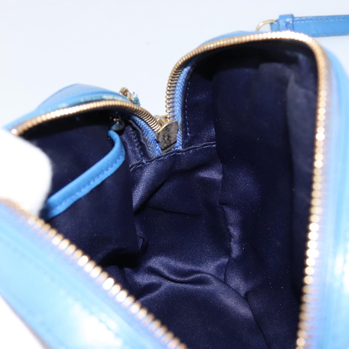 Salvatore Ferragamo Vala Chain Shoulder Bag Leather Blue Gold Auth ka240