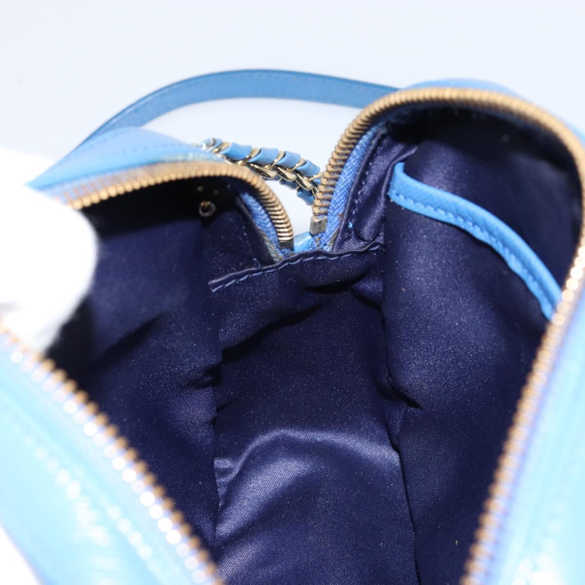 Salvatore Ferragamo Vala Chain Shoulder Bag Leather Blue Gold Auth ka240