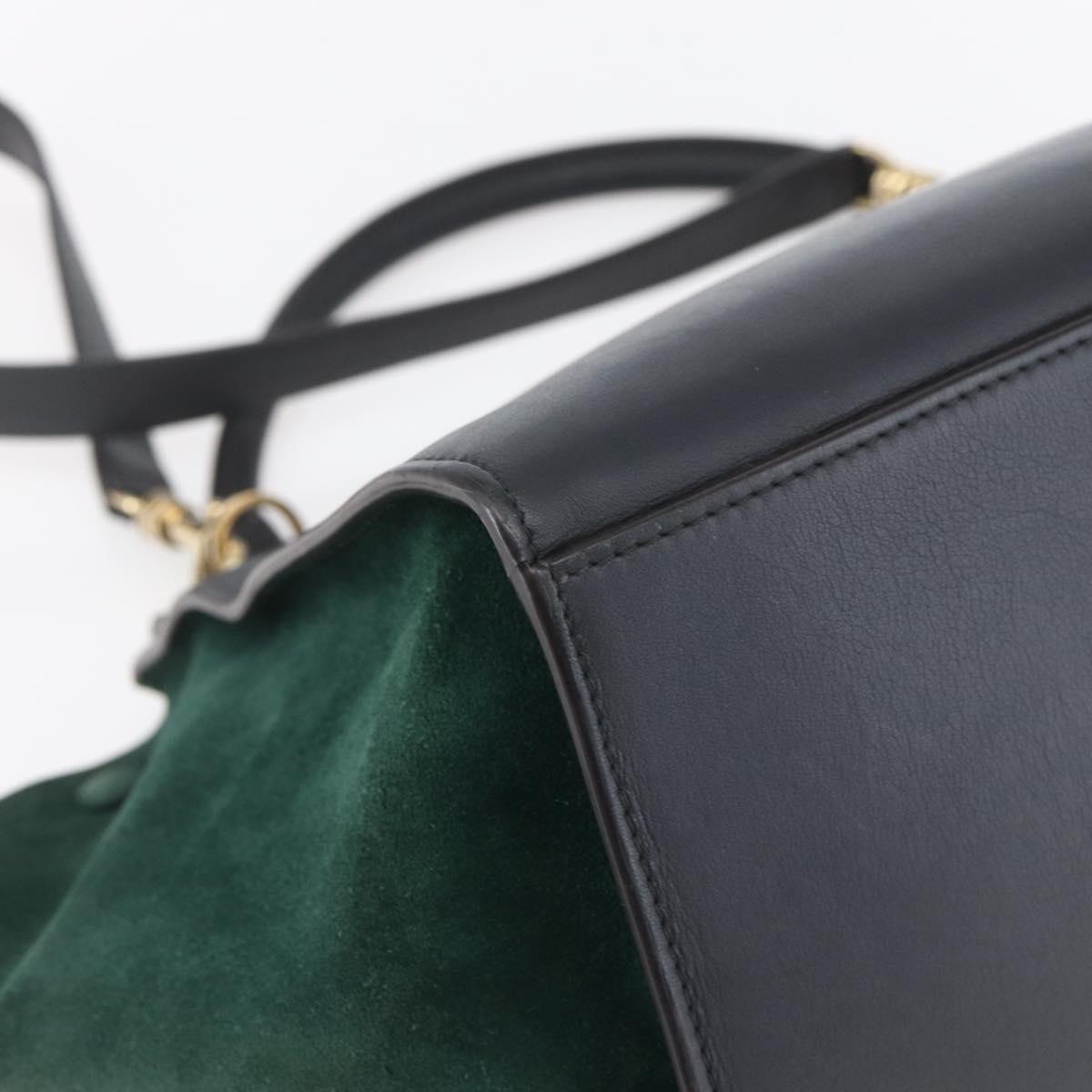 CELINE Trapeze Medium Hand Bag Leather 2way Red Green gold Auth ka241