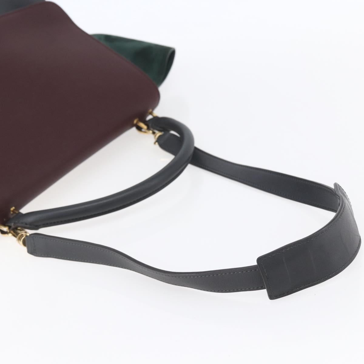 CELINE Trapeze Medium Hand Bag Leather 2way Red Green gold Auth ka241