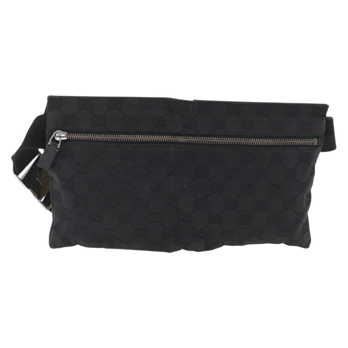 GUCCI GG Canvas Waist bag Black Silver 28566 Auth ka2413