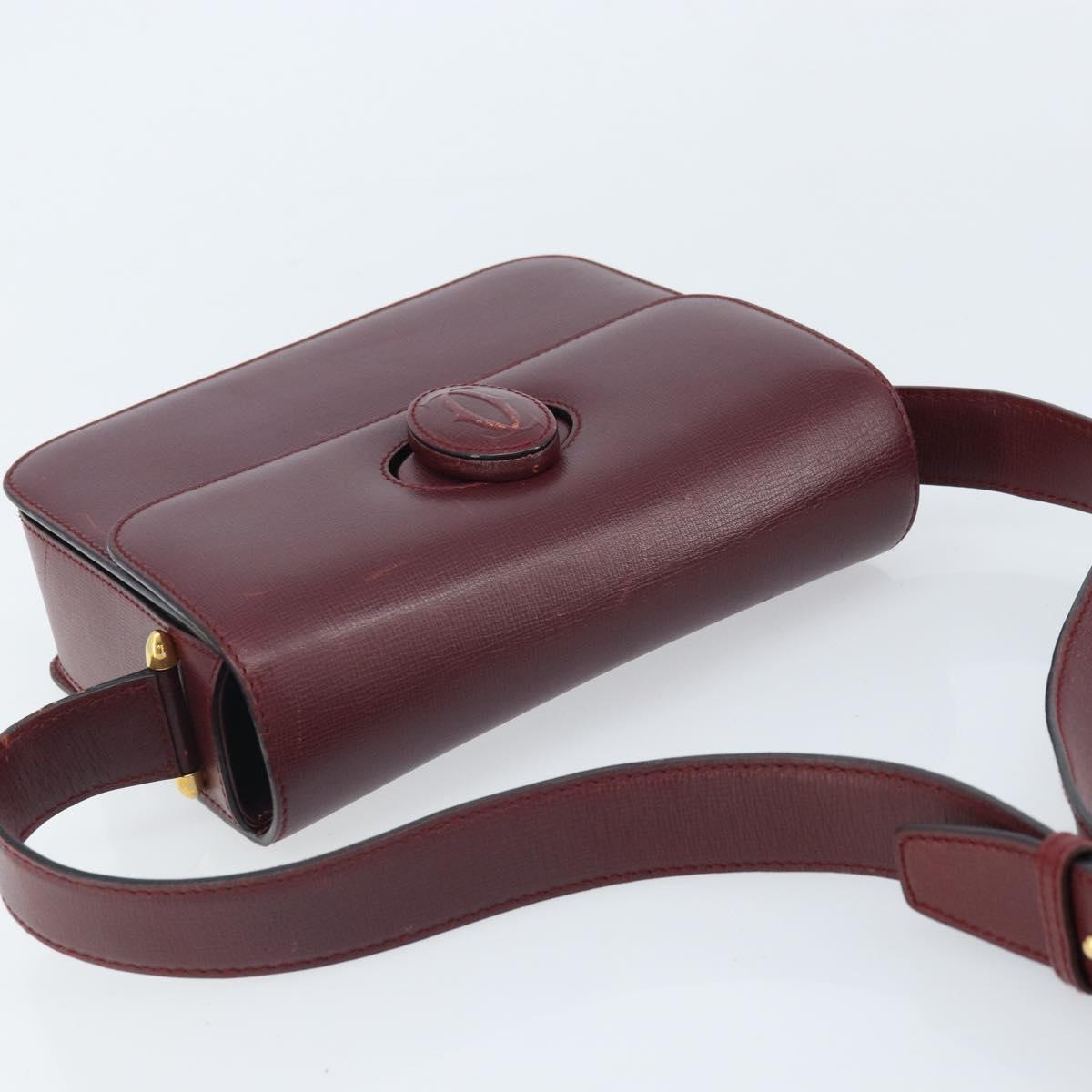 CARTIER Must Line Shoulder Bag Leather Bordeaux Gold Auth ka2426