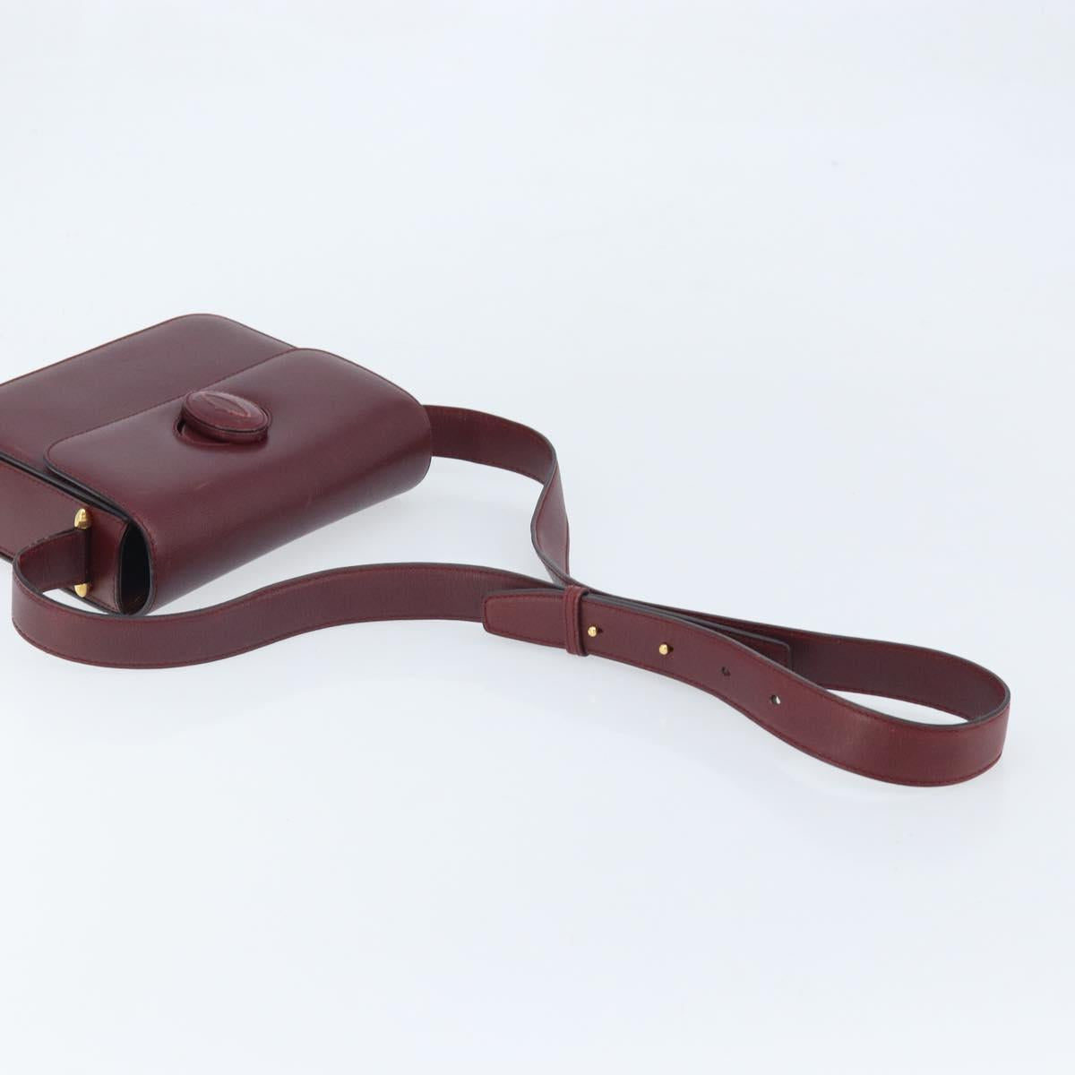 CARTIER Must Line Shoulder Bag Leather Bordeaux Gold Auth ka2426