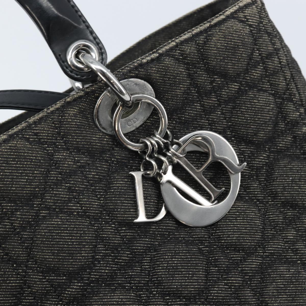 Christian Dior Lady Dior Canage Tote Bag Denim 2way Black Silver Auth ka2427A