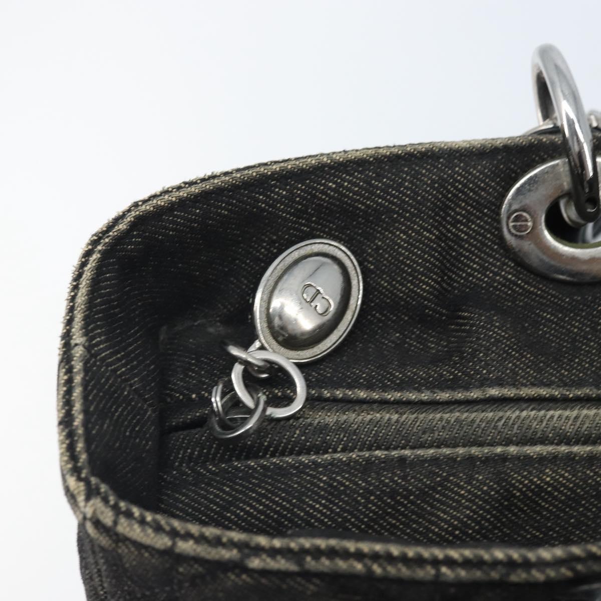 Christian Dior Lady Dior Canage Tote Bag Denim 2way Black Silver Auth ka2427A