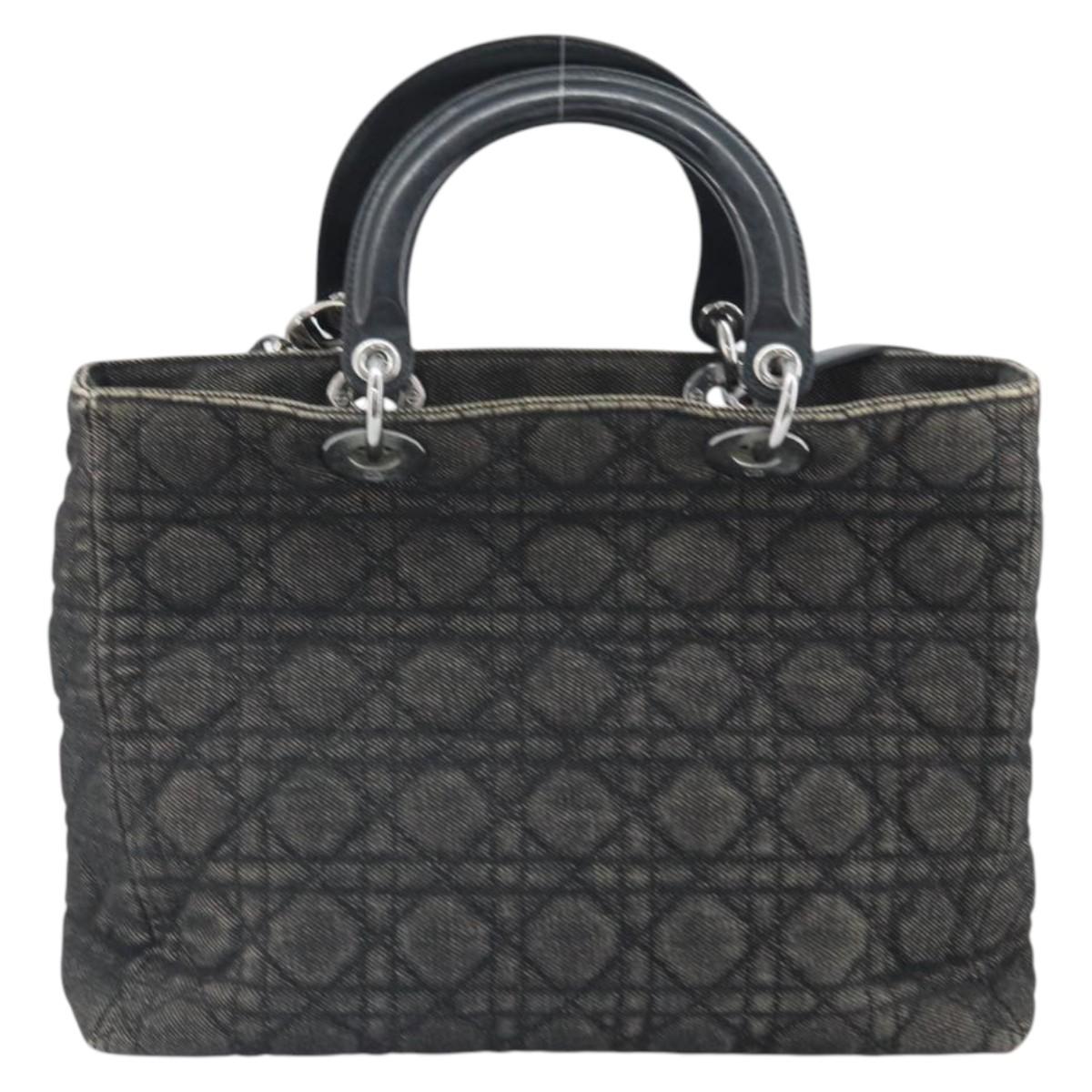 Christian Dior Lady Dior Canage Tote Bag Denim 2way Black Silver Auth ka2427A