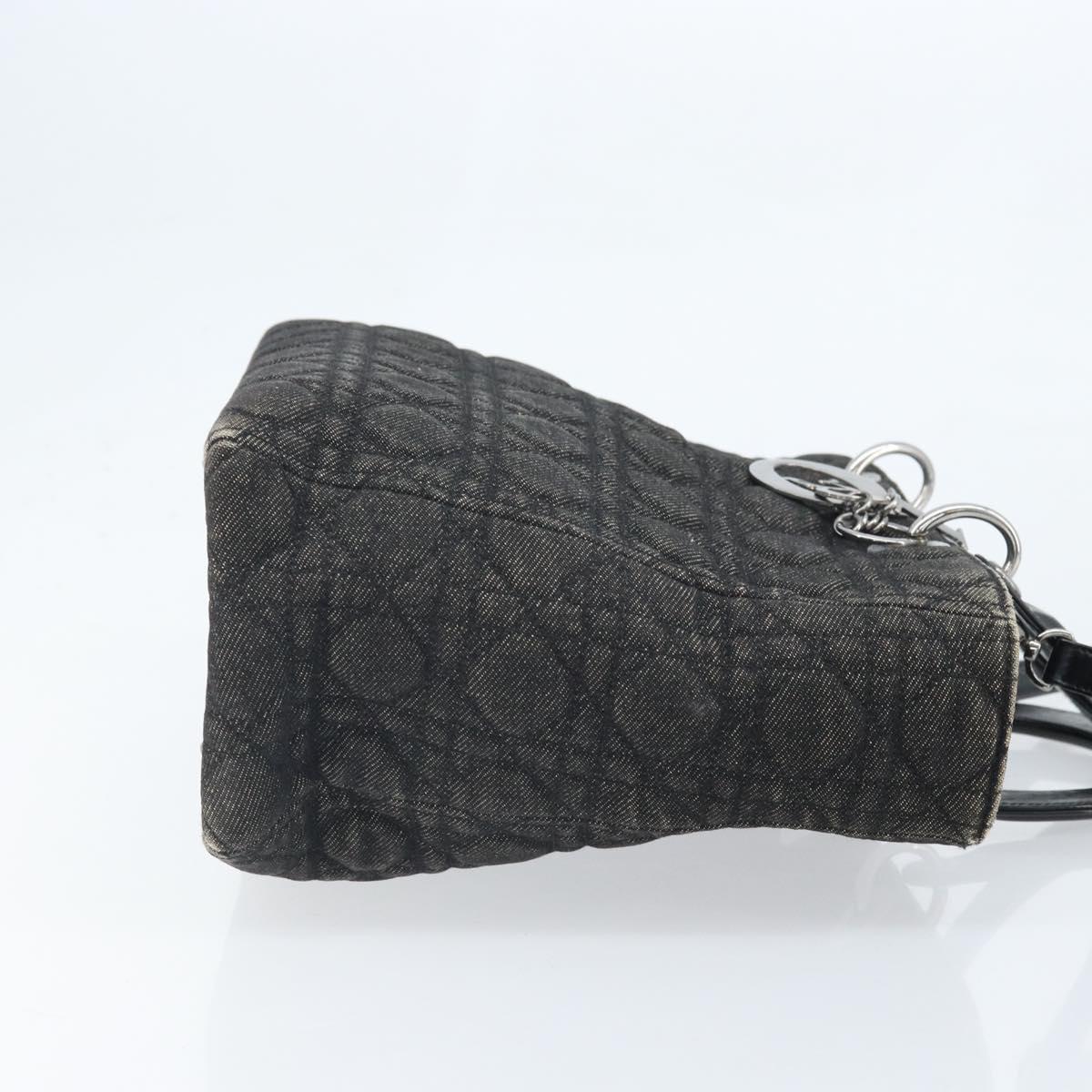 Christian Dior Lady Dior Canage Tote Bag Denim 2way Black Silver Auth ka2427A