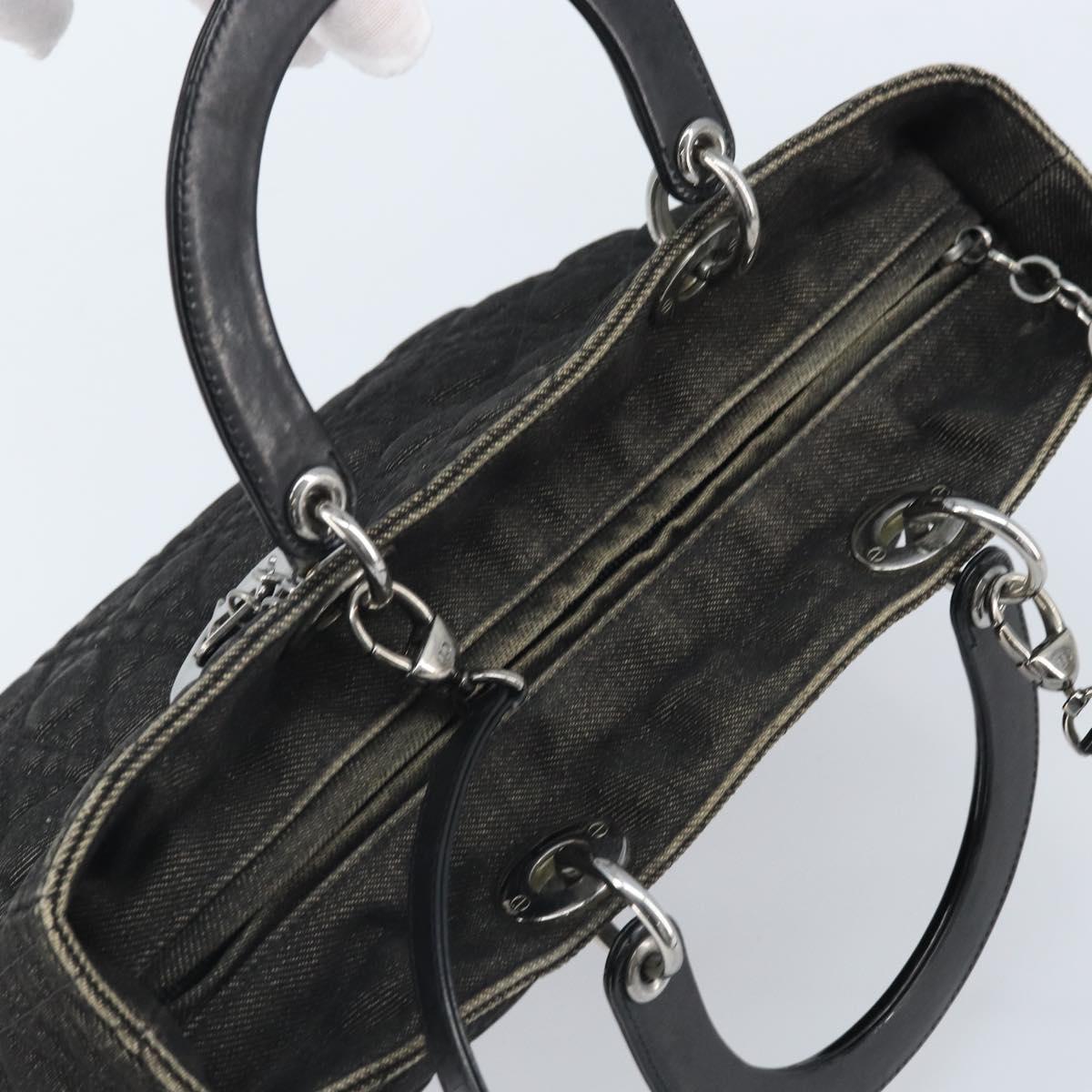 Christian Dior Lady Dior Canage Tote Bag Denim 2way Black Silver Auth ka2427A