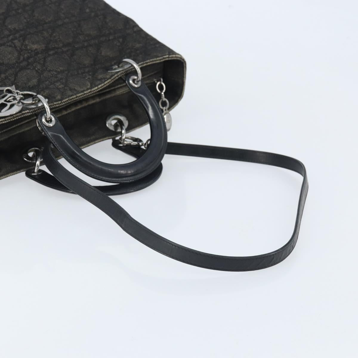 Christian Dior Lady Dior Canage Tote Bag Denim 2way Black Silver Auth ka2427A