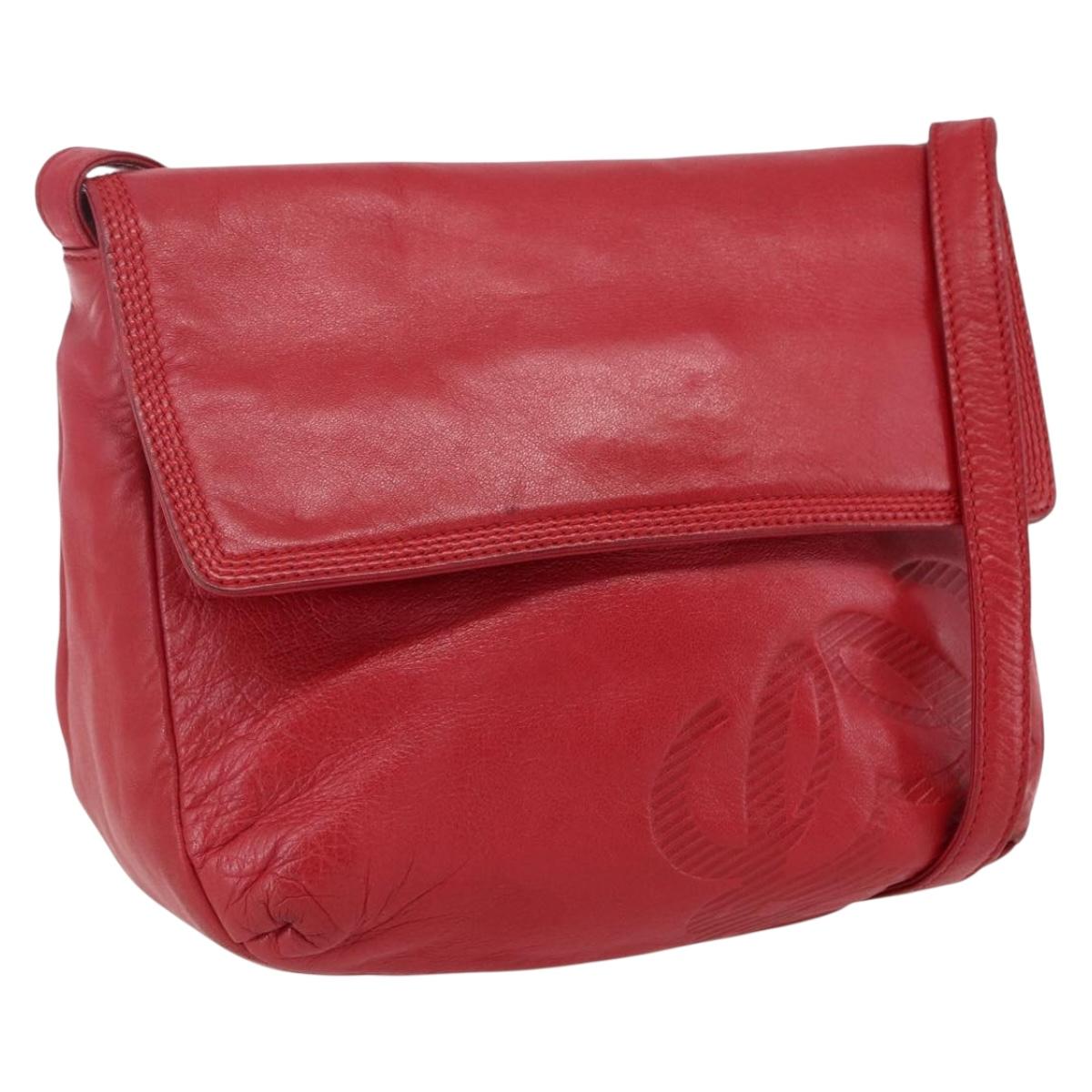 LOEWE Anagram Shoulder Bag Leather Red Gold Auth ka2445