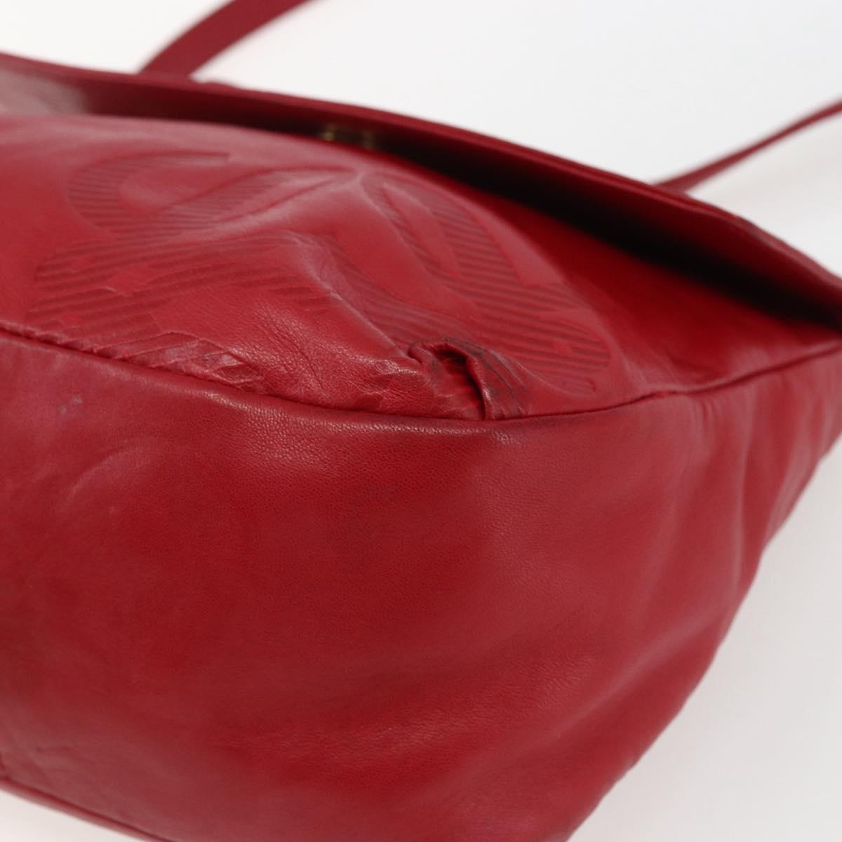 LOEWE Anagram Shoulder Bag Leather Red Gold Auth ka2445
