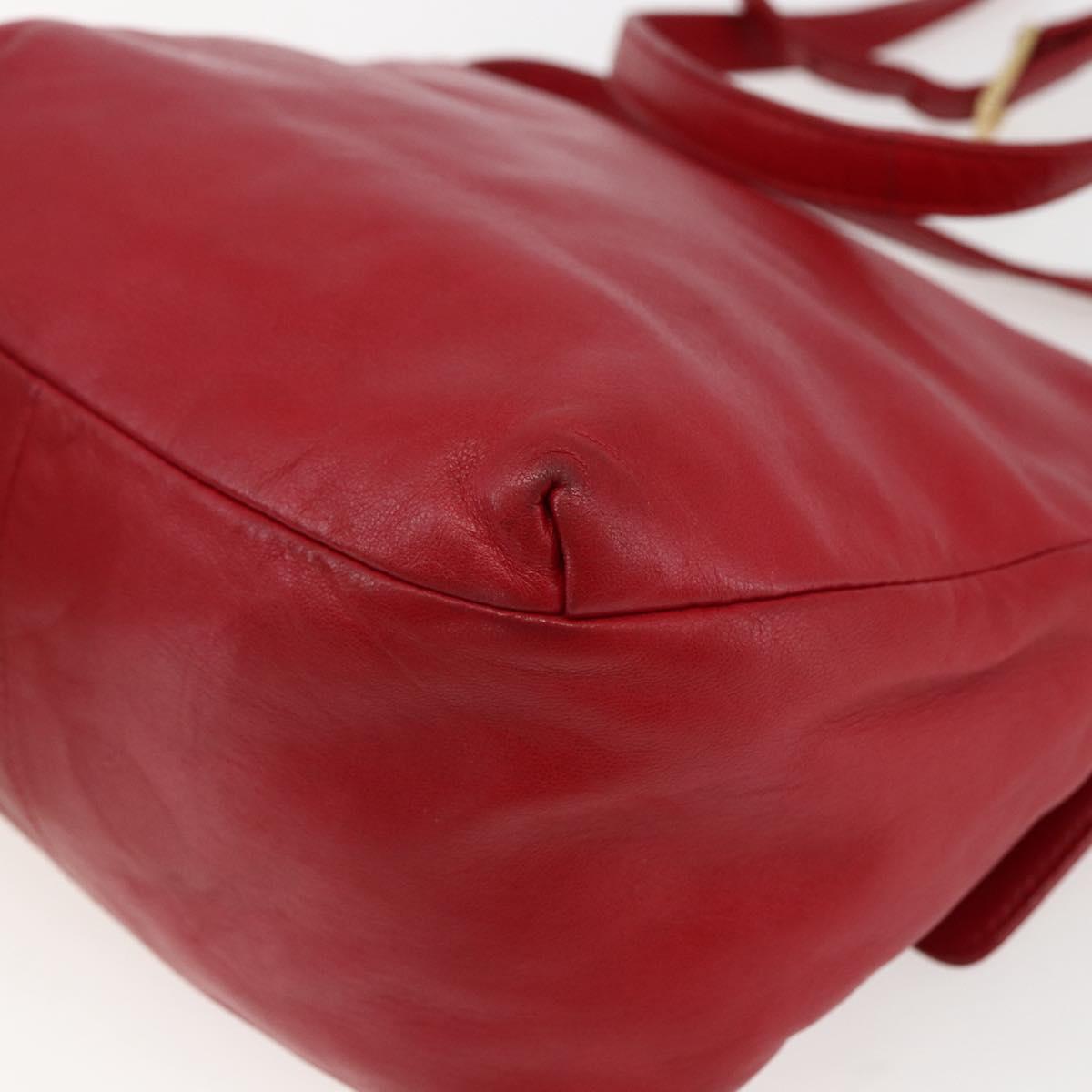 LOEWE Anagram Shoulder Bag Leather Red Gold Auth ka2445