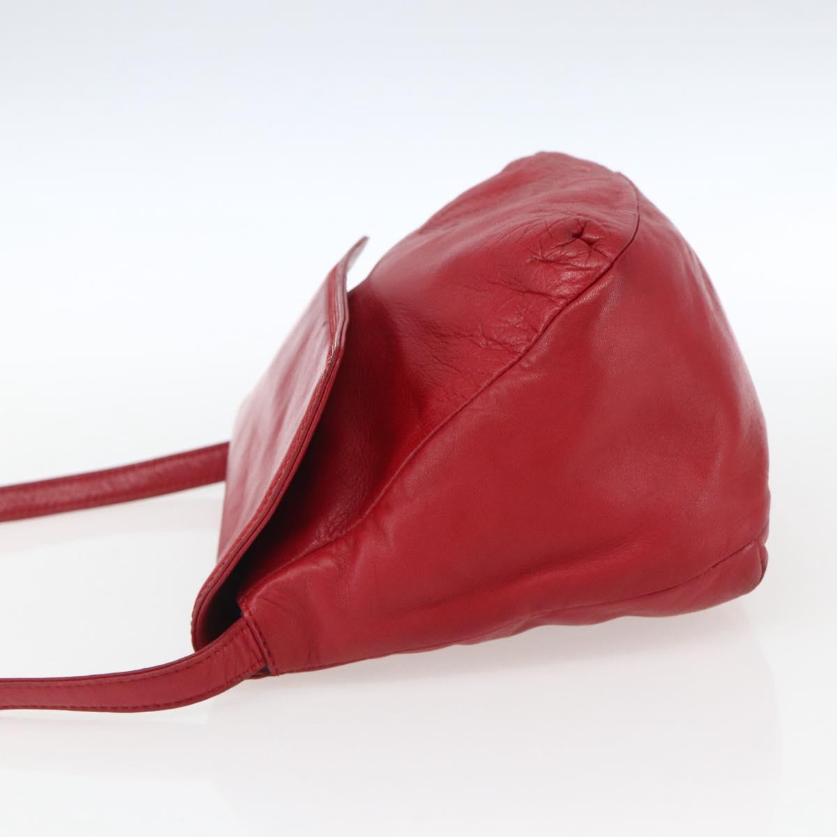 LOEWE Anagram Shoulder Bag Leather Red Gold Auth ka2445