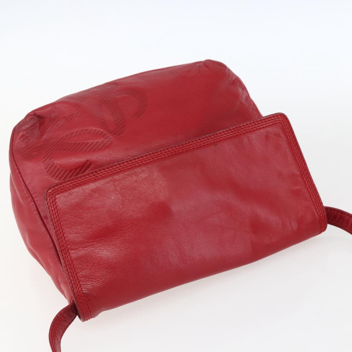 LOEWE Anagram Shoulder Bag Leather Red Gold Auth ka2445