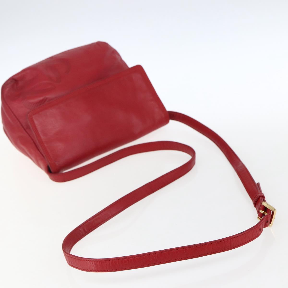 LOEWE Anagram Shoulder Bag Leather Red Gold Auth ka2445