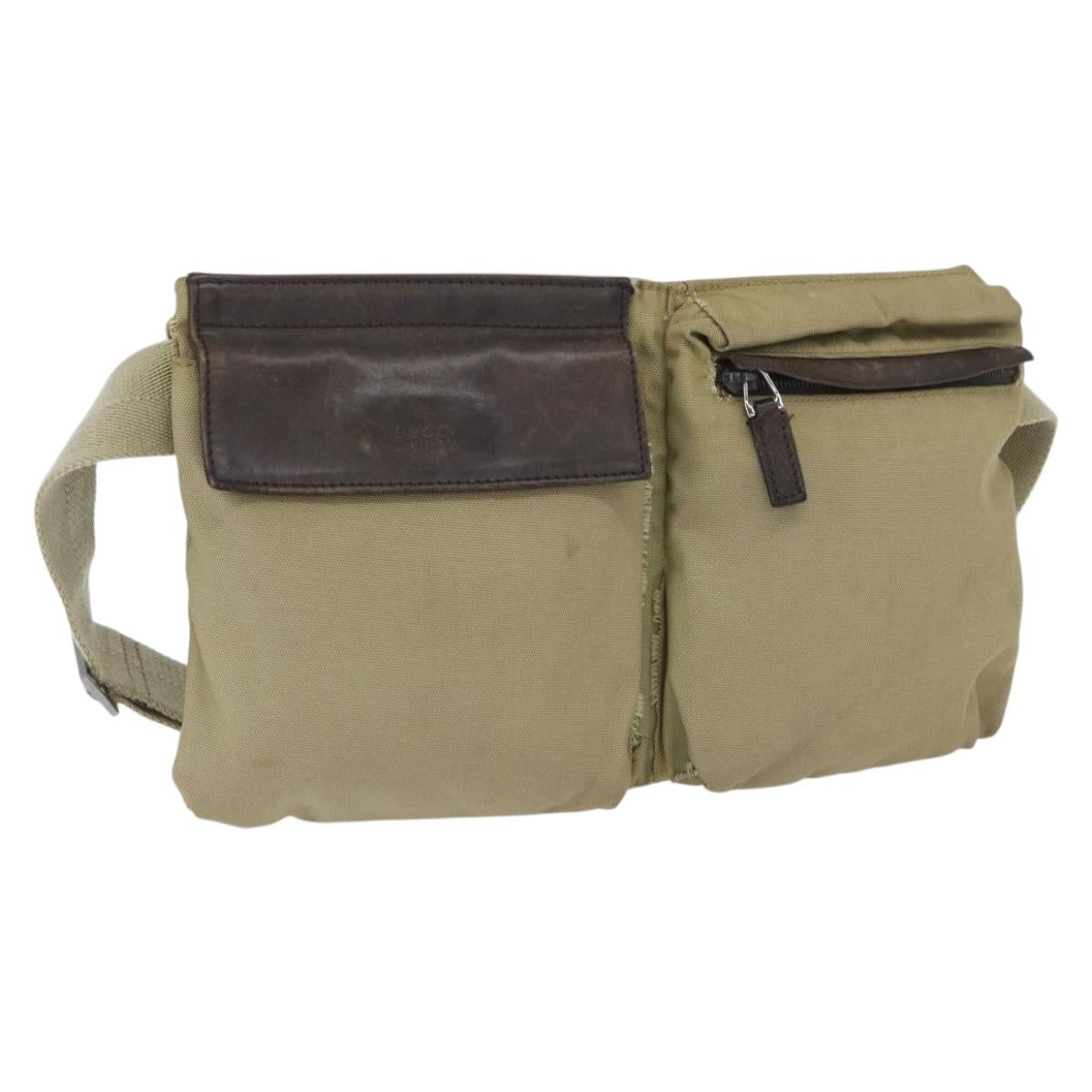 GUCCI Waist bag Nylon Beige Silver 28566 Auth ka2449