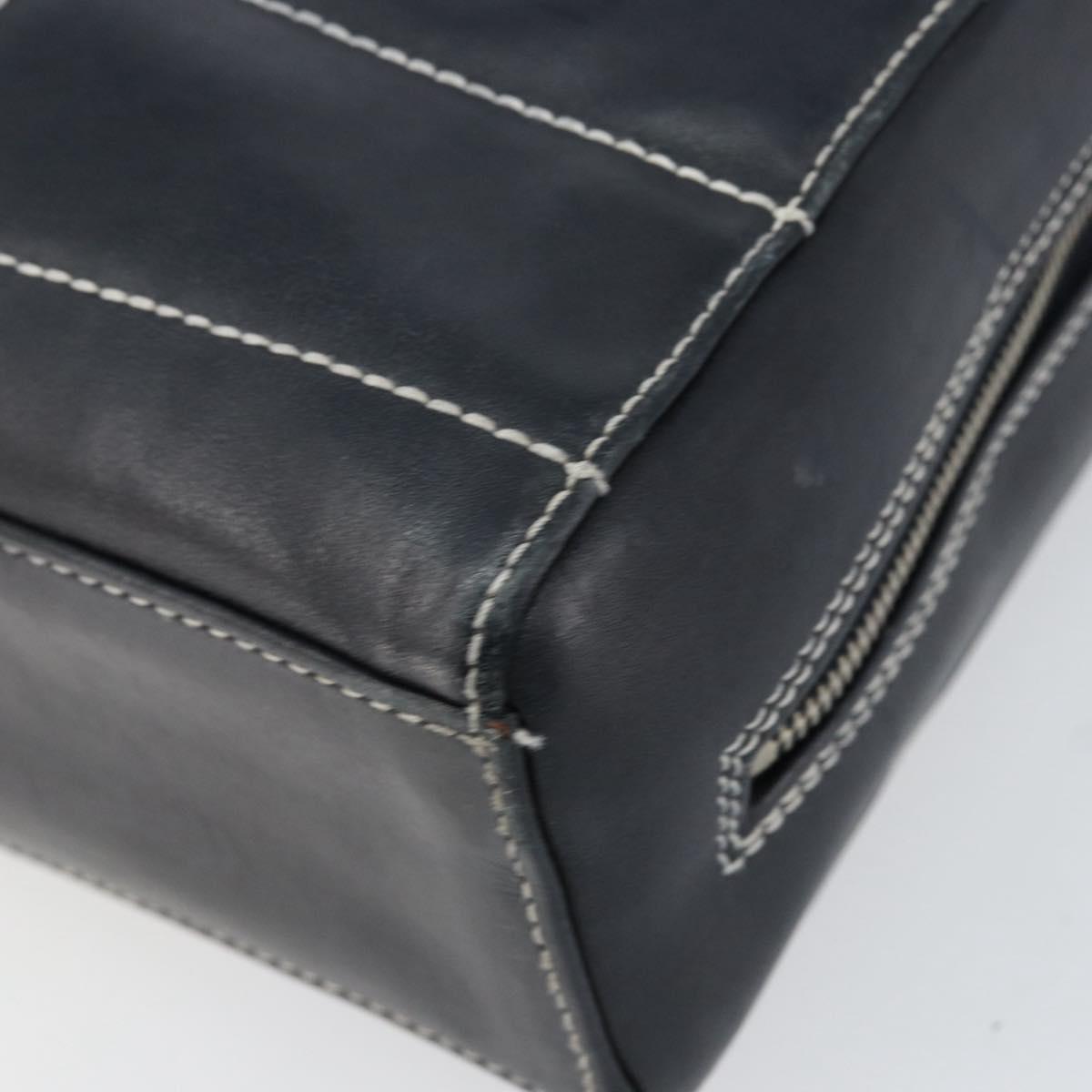 CHANEL Choco Bar Chain Shoulder Bag Leather Navy Silver CC Auth ka245