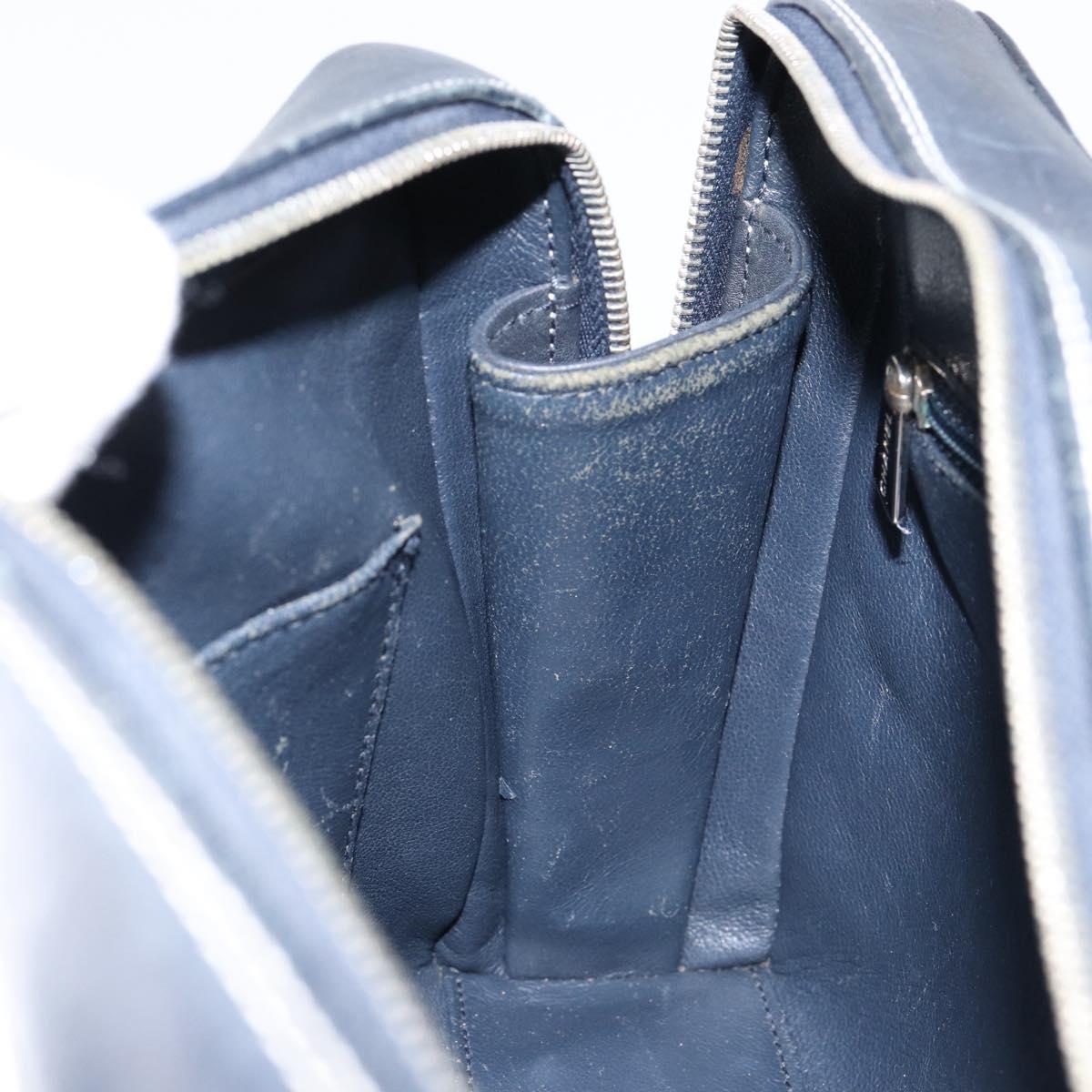 CHANEL Choco Bar Chain Shoulder Bag Leather Navy Silver CC Auth ka245