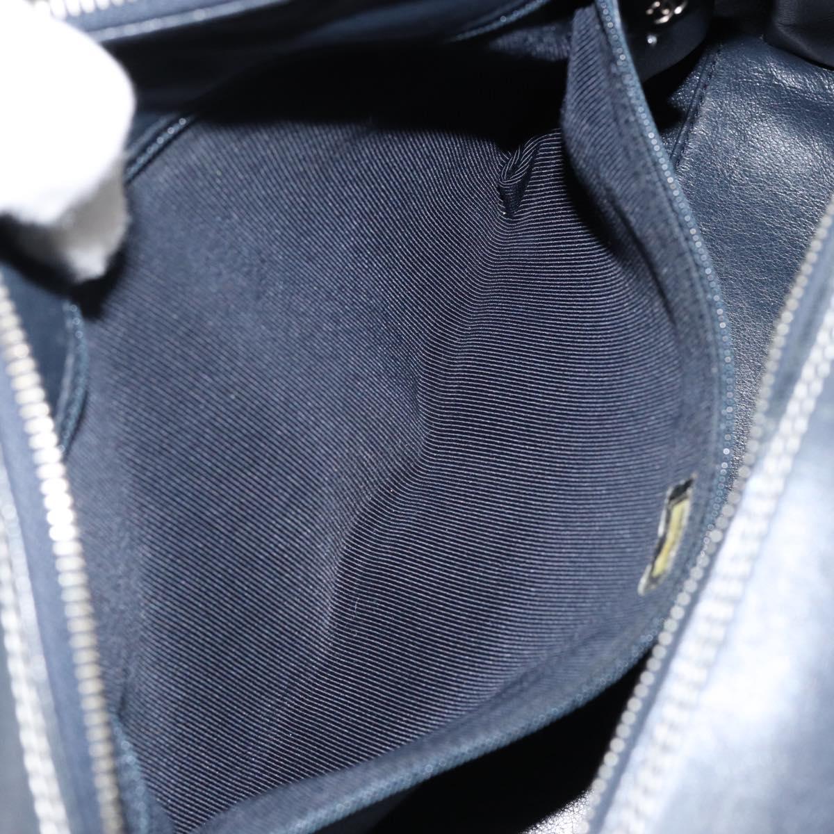 CHANEL Choco Bar Chain Shoulder Bag Leather Navy Silver CC Auth ka245